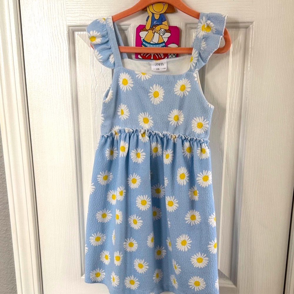 Zara Light Blue Daisy Print Kids Dress